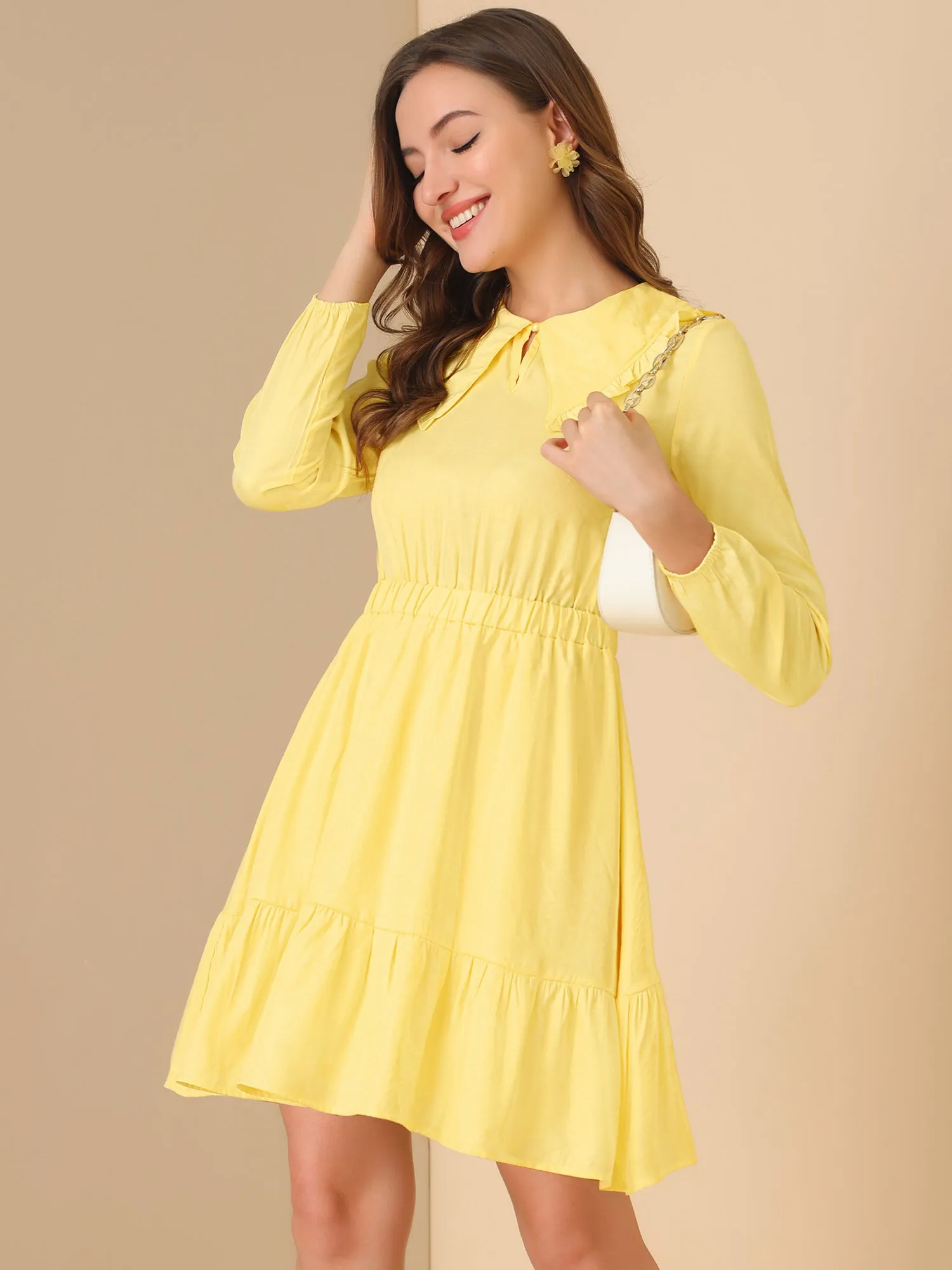Casual Above Knee Ruffle Hem A-Line Long Sleeve Dress sold by Allegra K