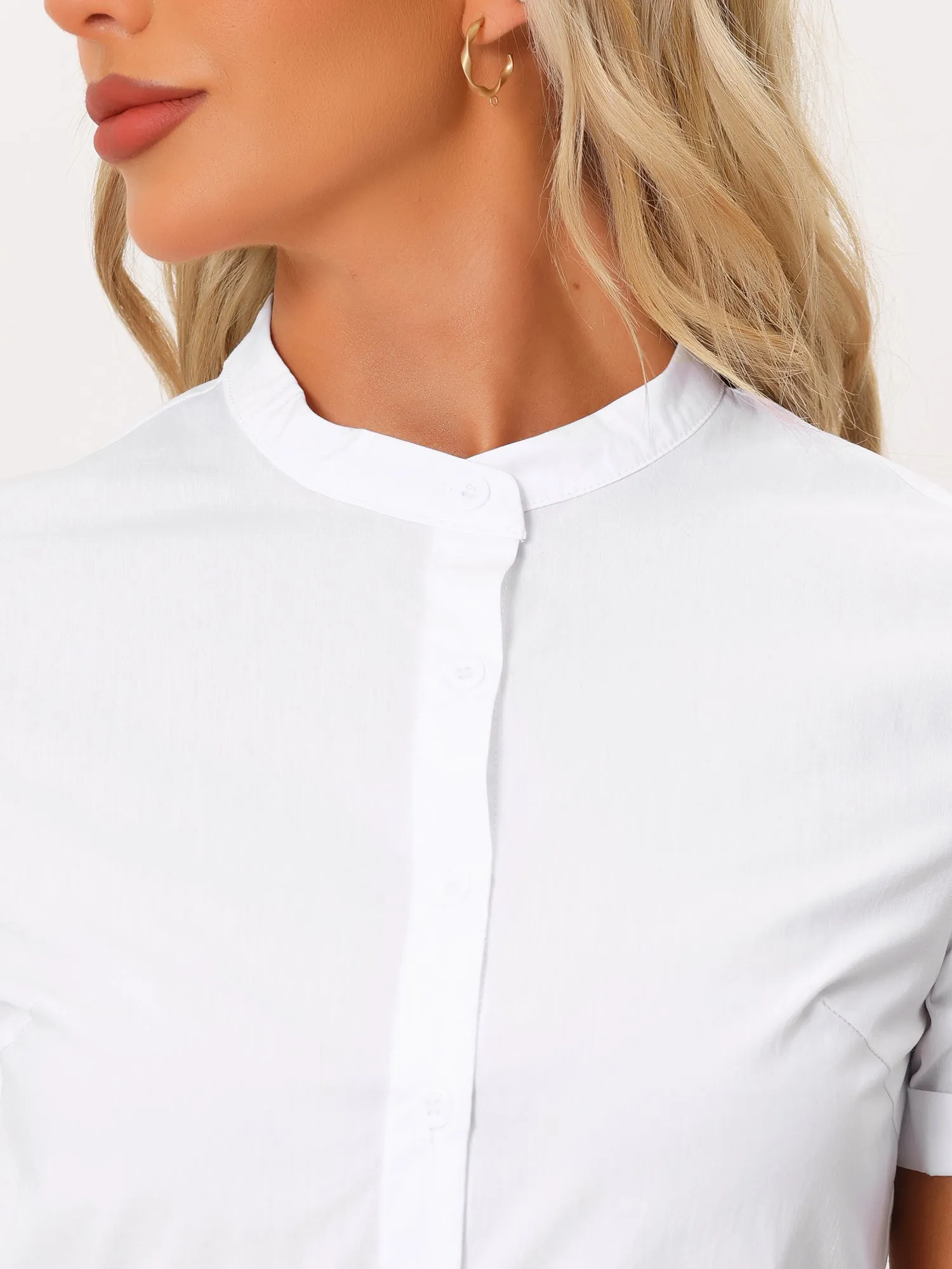 Button Down Stand Collar Short Sleeve Office Work Shirt Bodysuits sold by Allegra K product image thumbnail 5