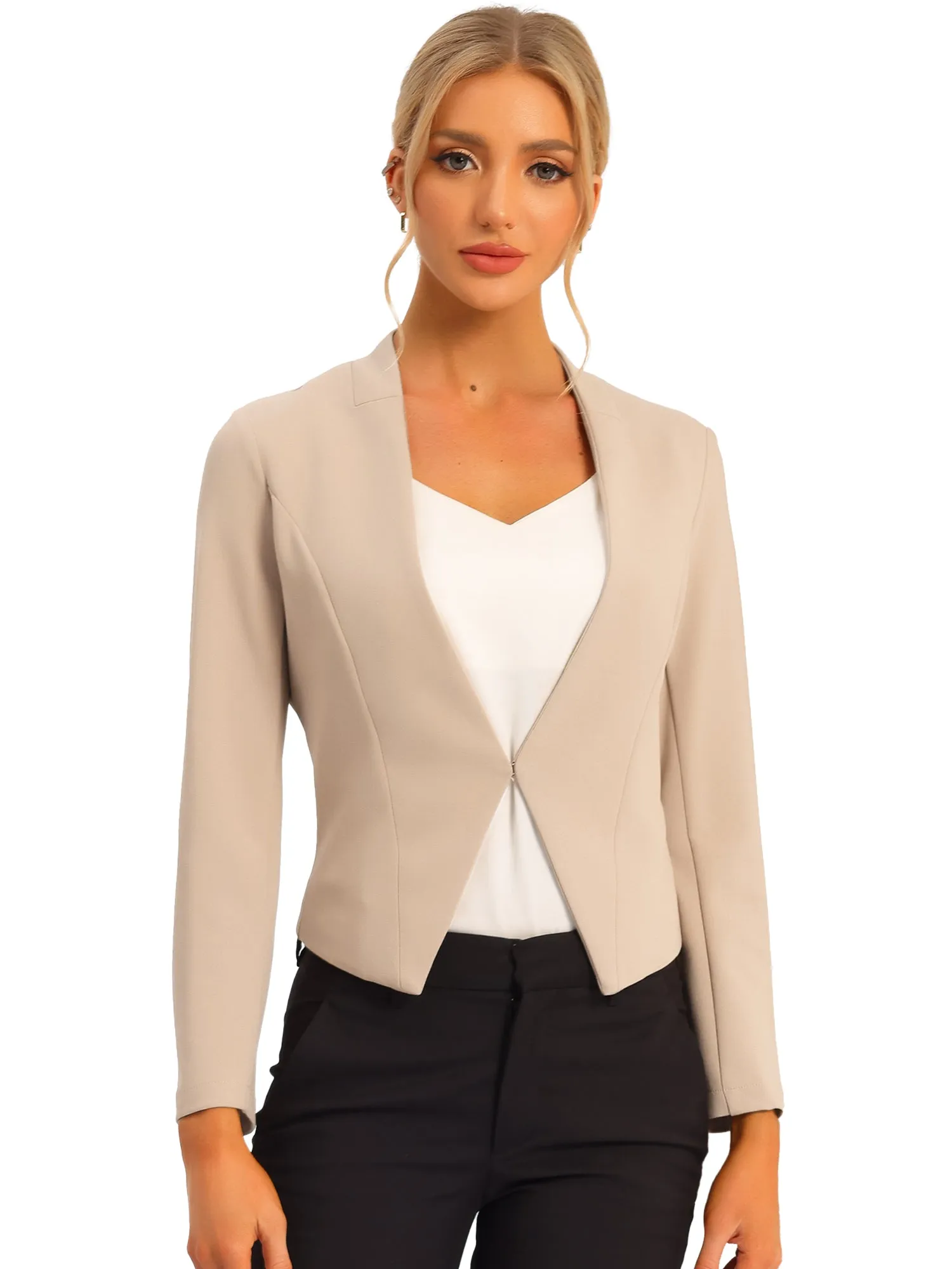 Solid Color Collarless Cropped Office Blazer Jacket sold by Allegra K product image thumbnail 5