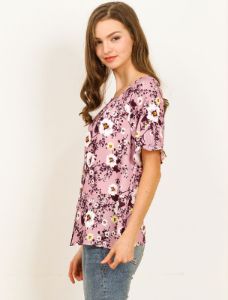 Ruffle Short Sleeve Button Front Floral Blouse Tops sold by Allegra K