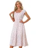 Floral Square Neck Elastic Waist Flare Midi Dress sold by Allegra K