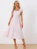 Floral Square Neck Elastic Waist Flare Midi Dress sold by Allegra K