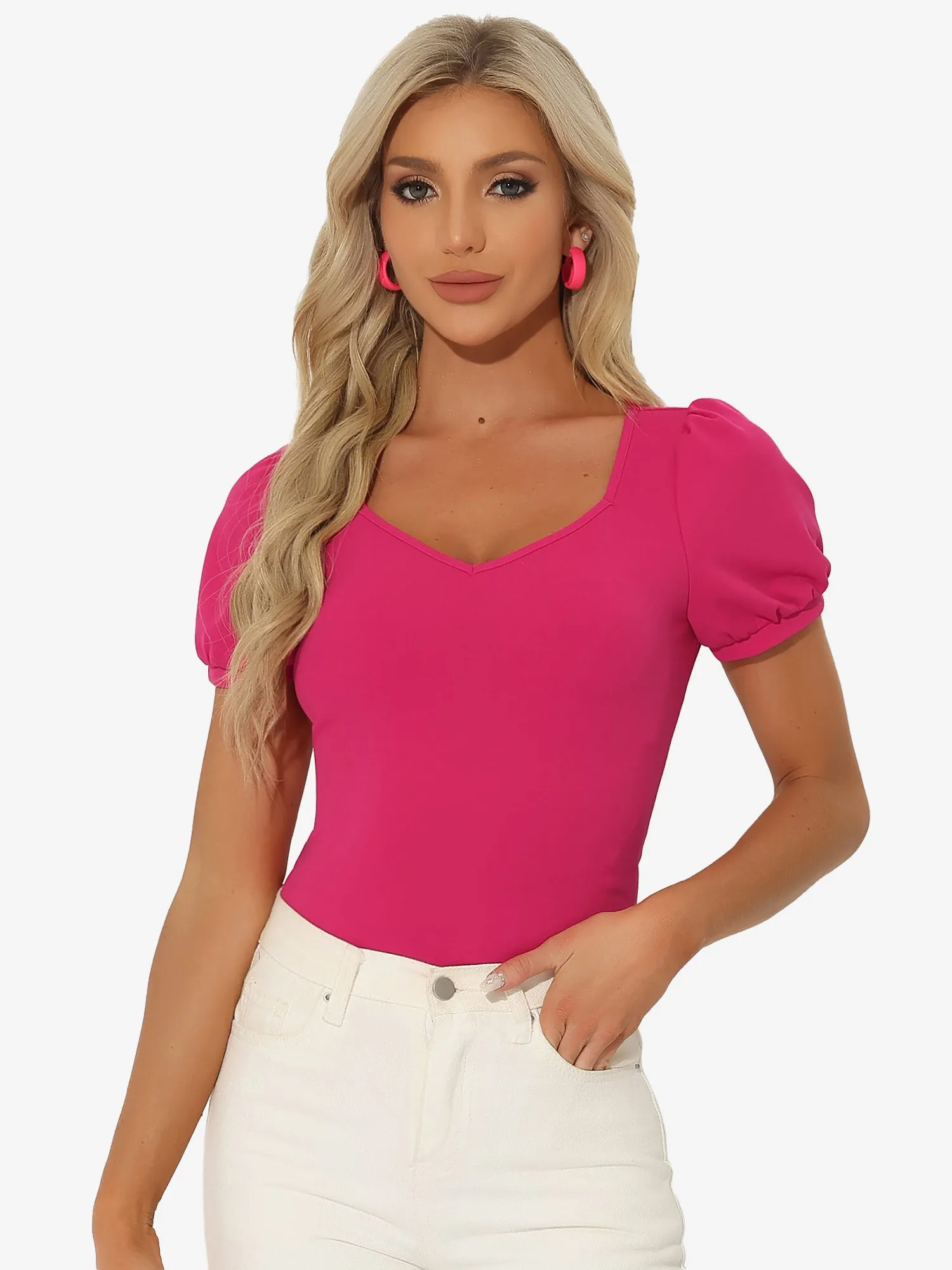 Body Suit Top Short Sleeve Sweetheart Neck Bodysuit sold by Allegra K
