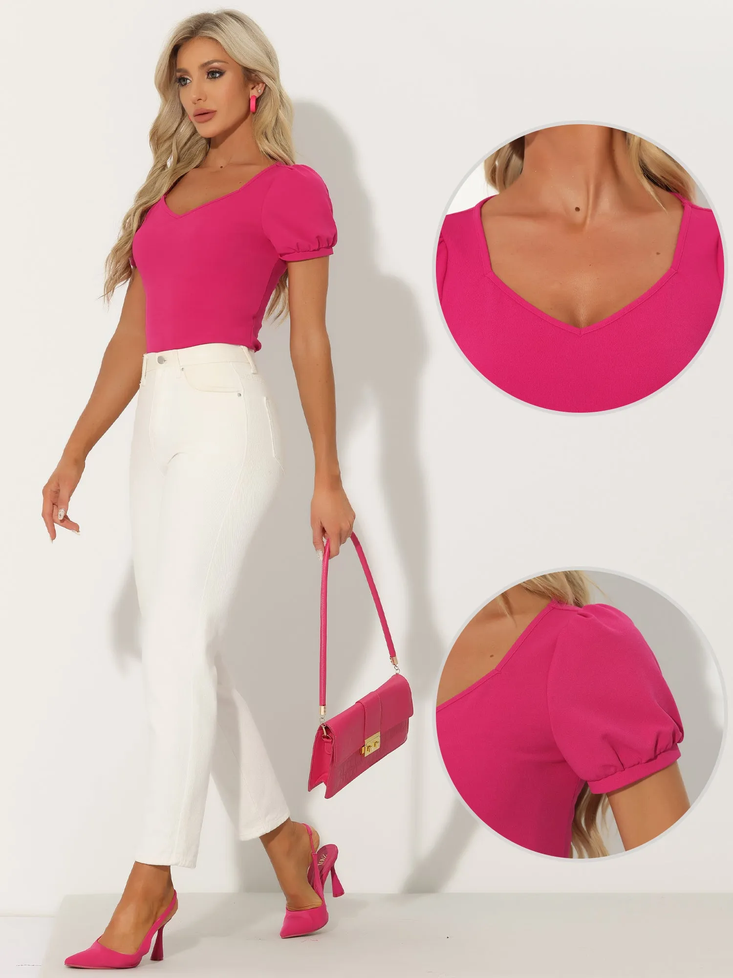 Body Suit Top Short Sleeve Sweetheart Neck Bodysuit sold by Allegra K product image thumbnail 2