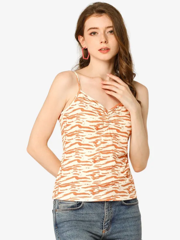 Printed Stretchy Sleeveless Cami Adjustable Spaghetti Strap Vest Top sold by Allegra K