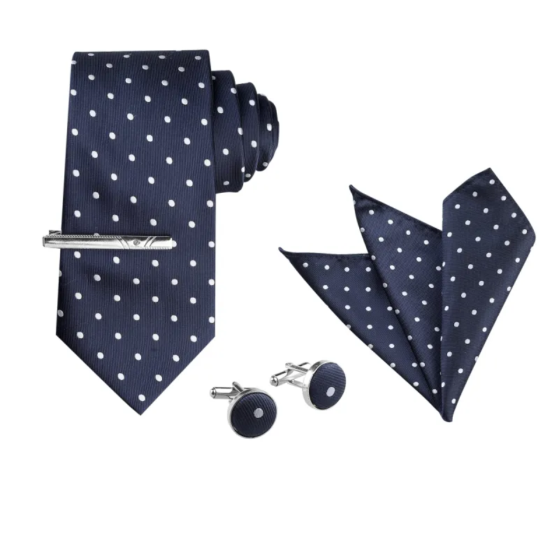 Polka Dot Self-tied Handkerchief Clip Cufflinks Business Necktie Sets made by Allegra K