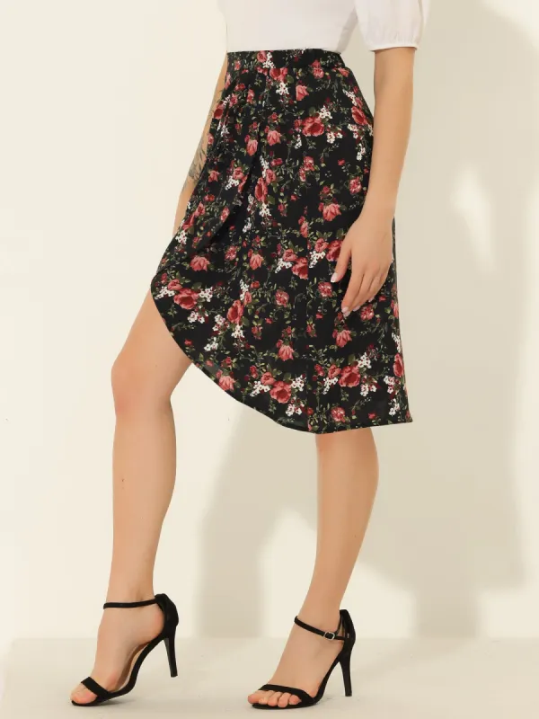 Floral High Waist Split Summer Boho Midi Wrap Skirt sold by Allegra K