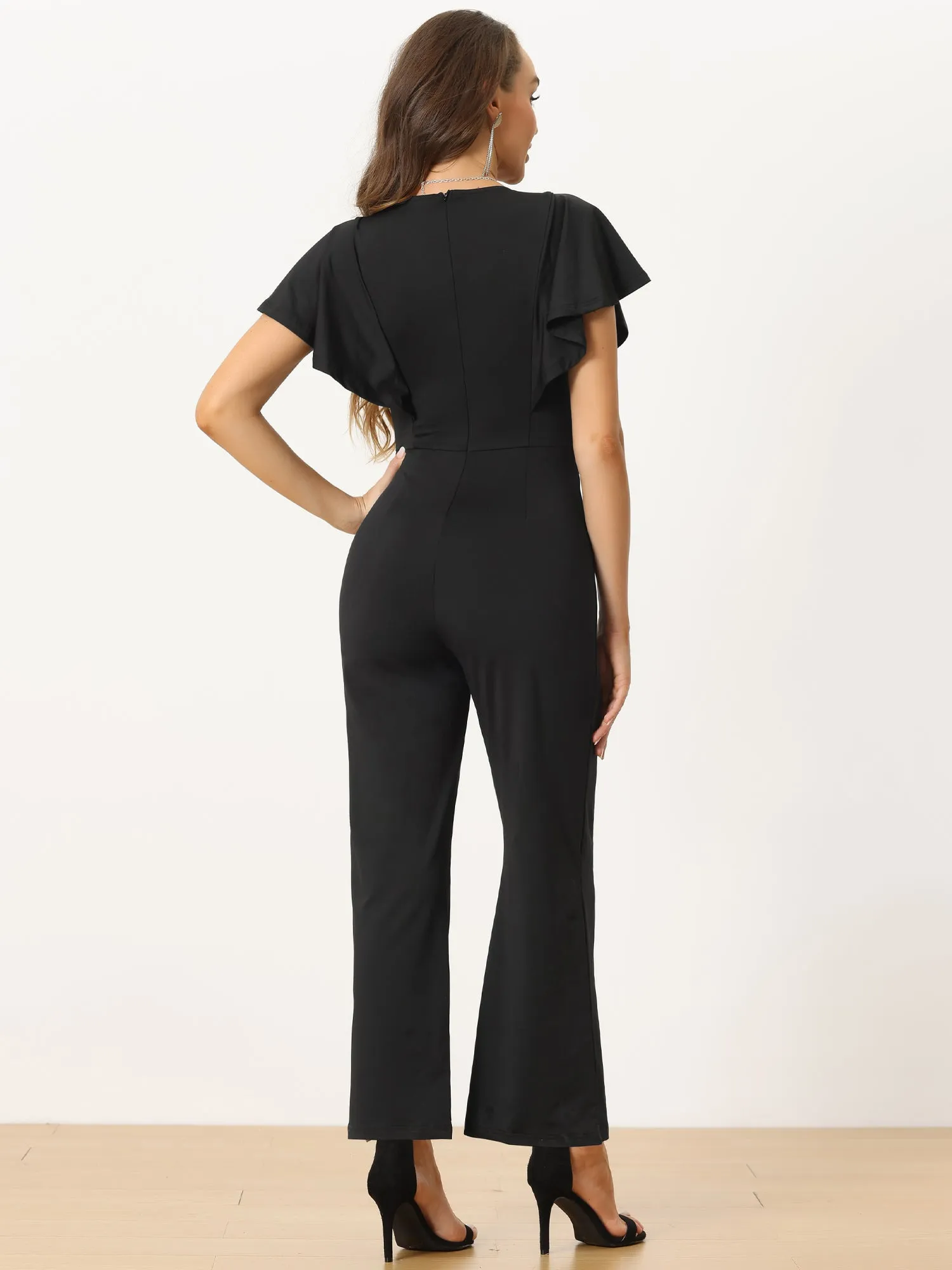 V Neck High Waist Flare Sleeves Casual Dressy Wide Leg Jumpsuits sold by Allegra K product image thumbnail 3