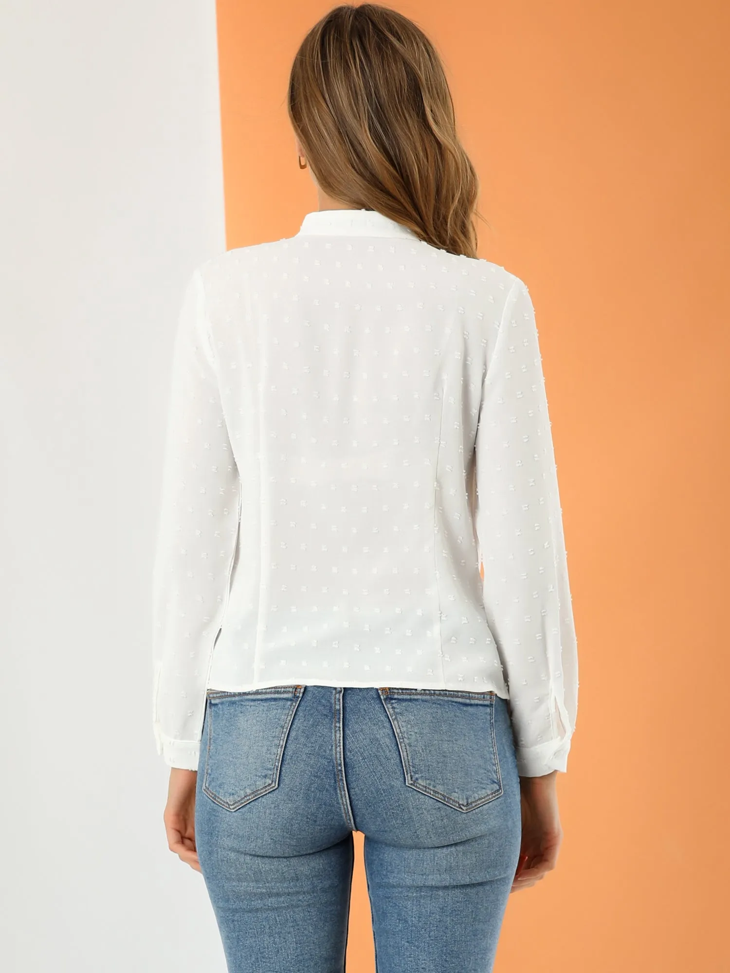 Casual Work Peasant Swiss Dot Ruffle Trim Stand Collar Blouse sold by Allegra K product image thumbnail 5