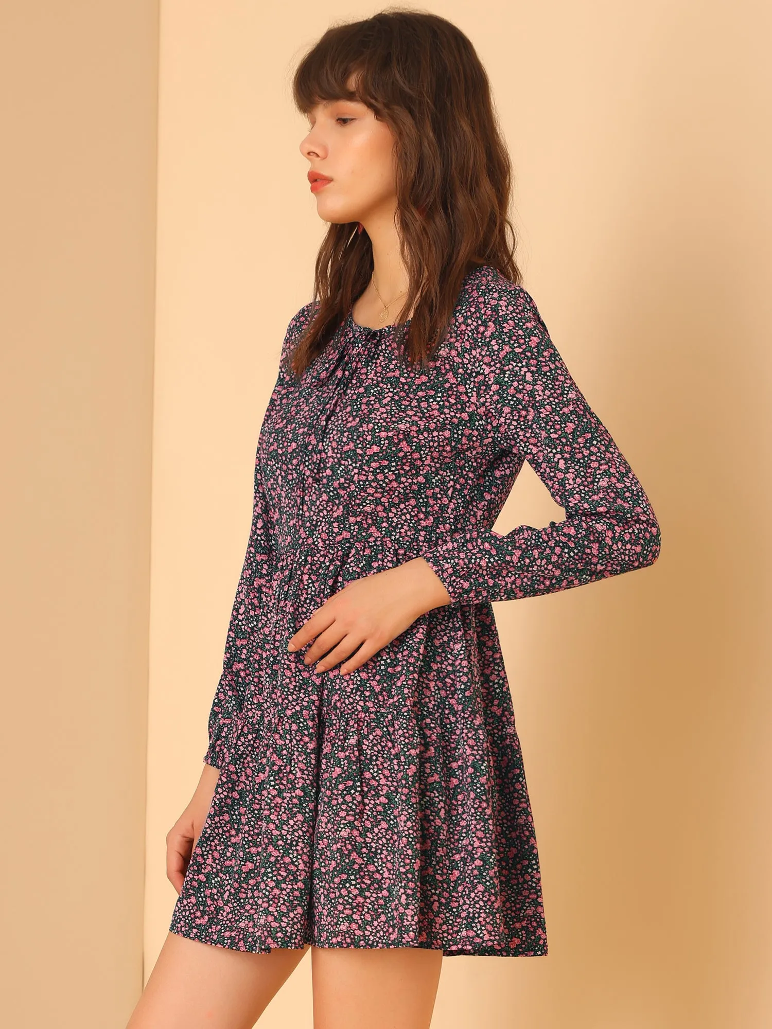 Floral Print Tiered Lightweight Flowy Long Sleeve Dress sold by Allegra K product image thumbnail 3