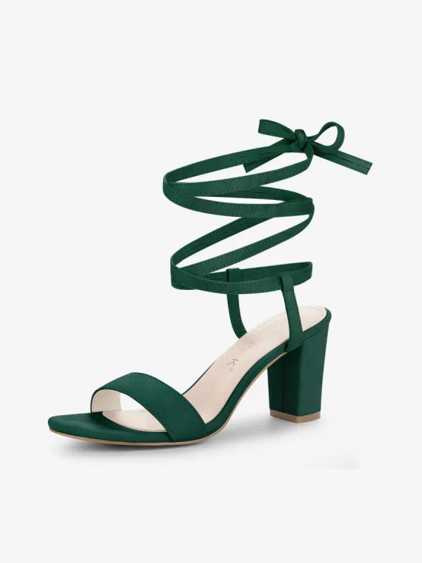 Faux Suede Lace Up Chunky Heel Slingback Sandals sold by Allegra K