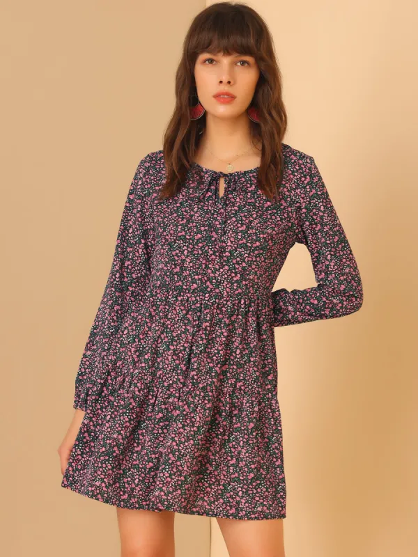 Floral Print Tiered Lightweight Flowy Long Sleeve Dress sold by Allegra K
