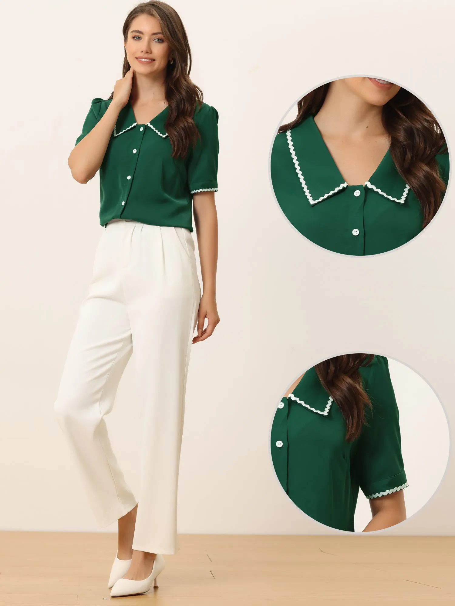 Short Sleeve Chiffon Collared Casual Work Button Down Blouse sold by Allegra K product image thumbnail 3