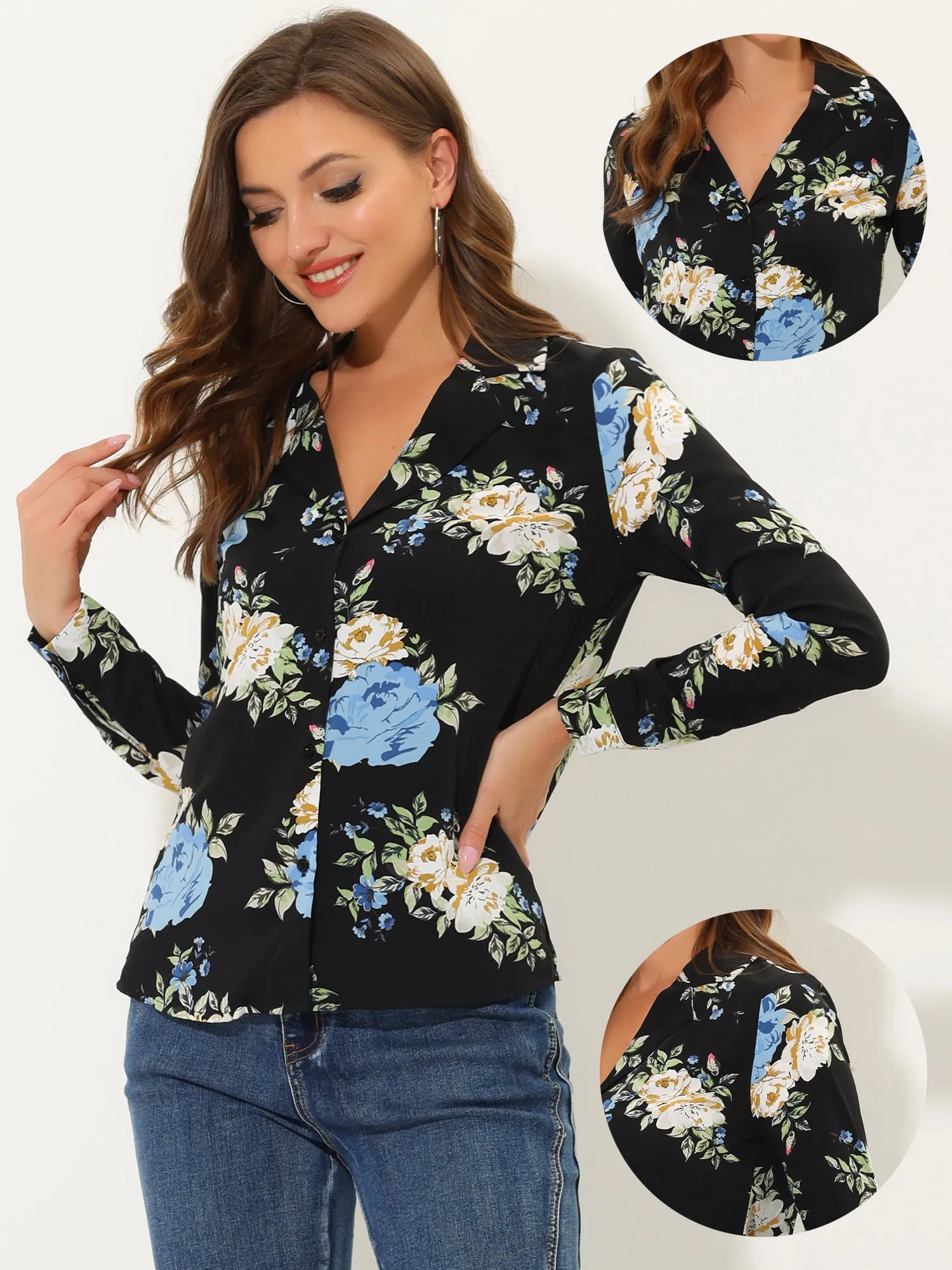 Floral Shirt Vintage Camp Collar Button Down Blouse sold by Allegra K product image thumbnail 2