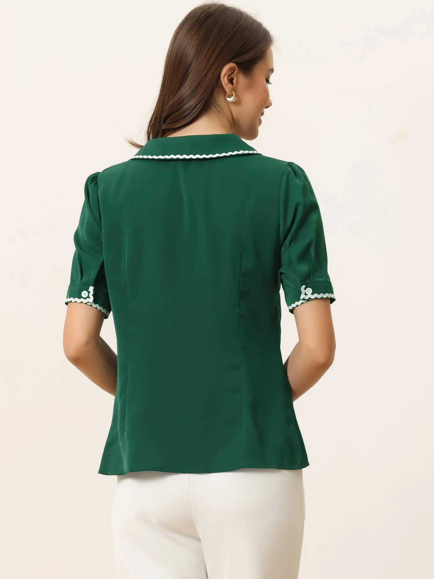 Short Sleeve Chiffon Collared Casual Work Button Down Blouse sold by Allegra K product image thumbnail 4