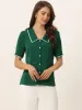 Short Sleeve Chiffon Collared Casual Work Button Down Blouse sold by Allegra K