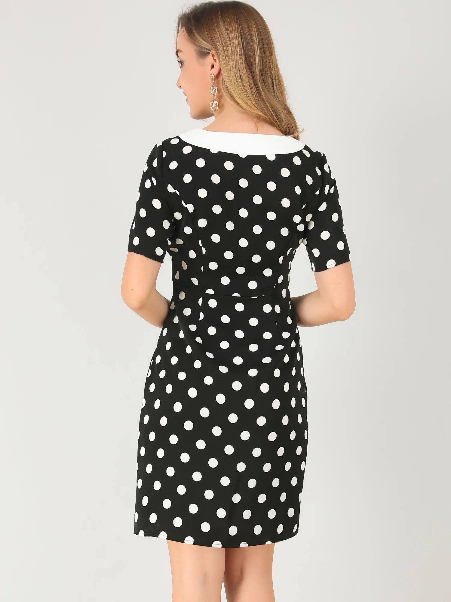 Retro 1950s V Neck Faux Wrap Polka Dots Sheath Dress sold by Allegra K product image thumbnail 5
