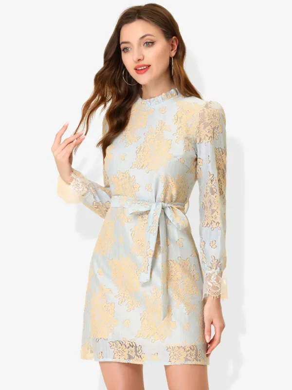 Lace Floral Ruffle Crew Neck Cocktail Mini Dress sold by Allegra K