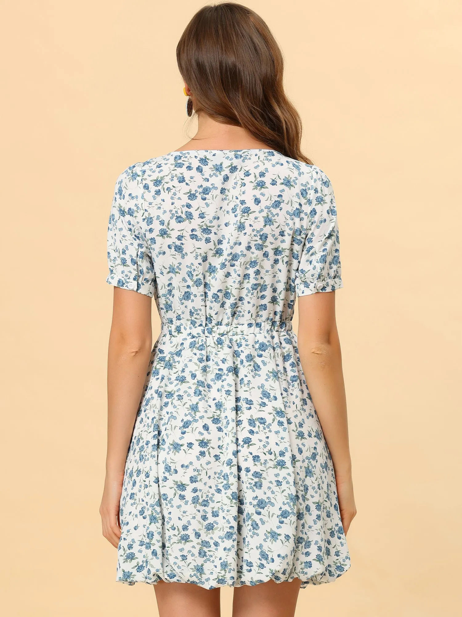 Summer Floral Square Neck Puff Sleeve Ditsy Bubble Mini Dress sold by Allegra K product image thumbnail 4