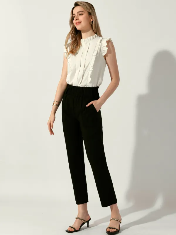 Ruffle Sleeveless Round Neck Dressy Casual Blouse sold by Allegra K