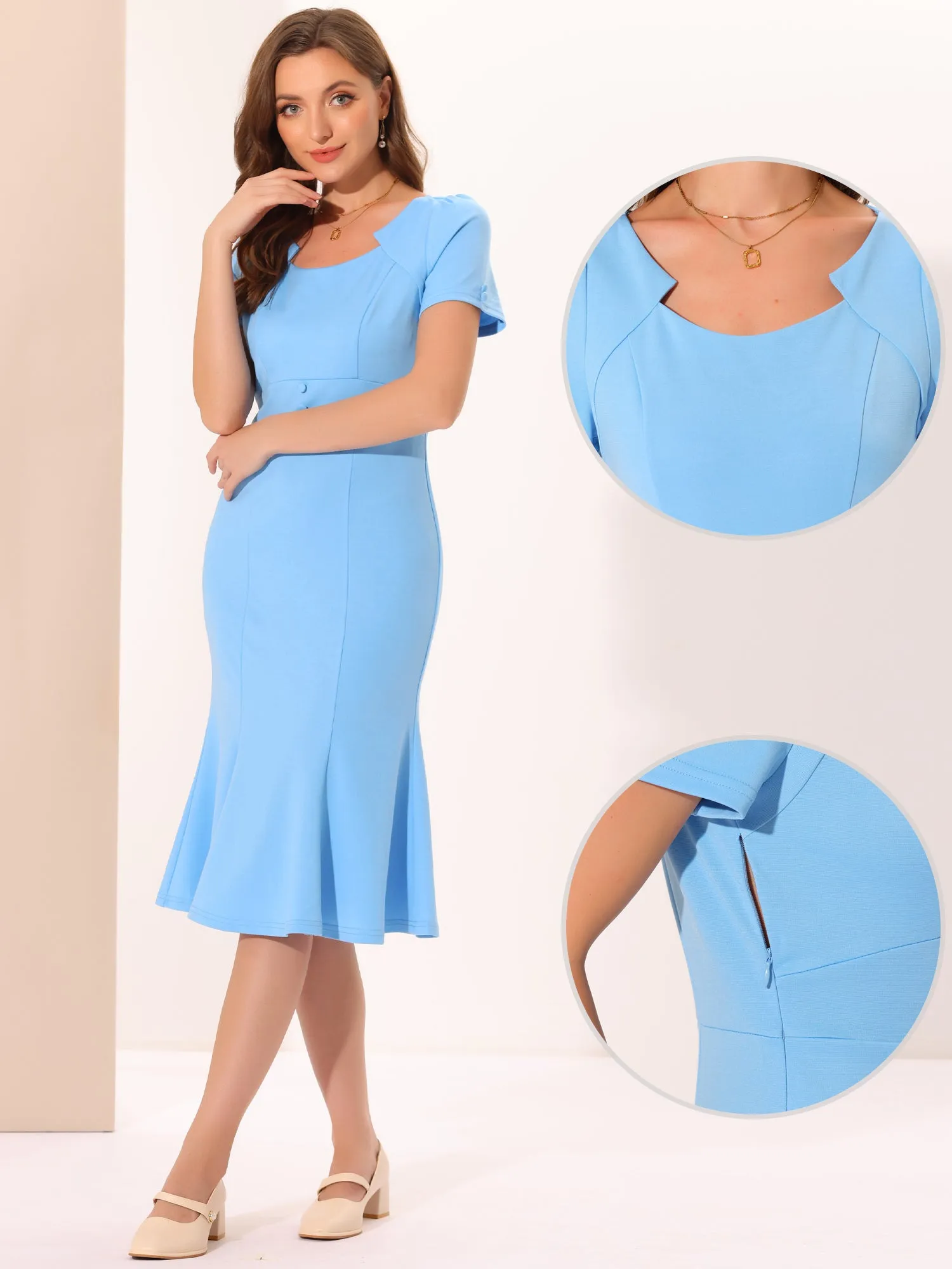 Vintage Work Cocktail Mermaid Sheath Fishtail Bodycon Midi Dress sold by Allegra K product image thumbnail 2