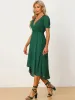 Summer Deep V Neck Short Sleeve High Low Hem Flowy Party Midi Dress sold by Allegra K