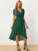 Summer Deep V Neck Short Sleeve High Low Hem Flowy Party Midi Dress sold by Allegra K