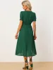Summer Deep V Neck Short Sleeve High Low Hem Flowy Party Midi Dress sold by Allegra K