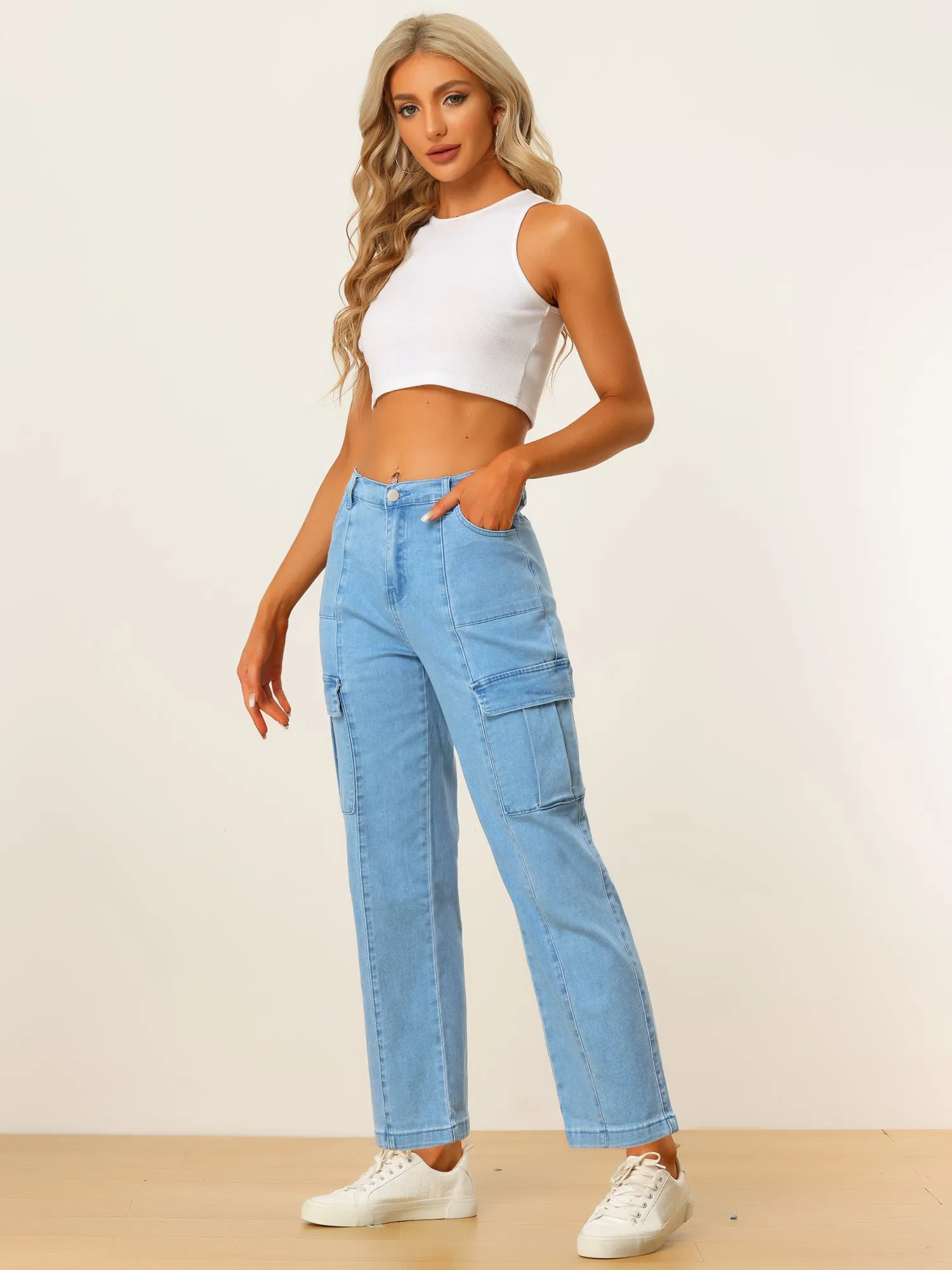 Women's High Waist Denim Trouser Casual Distressed Denim Pants Jeans sold by Allegra K product image thumbnail 2