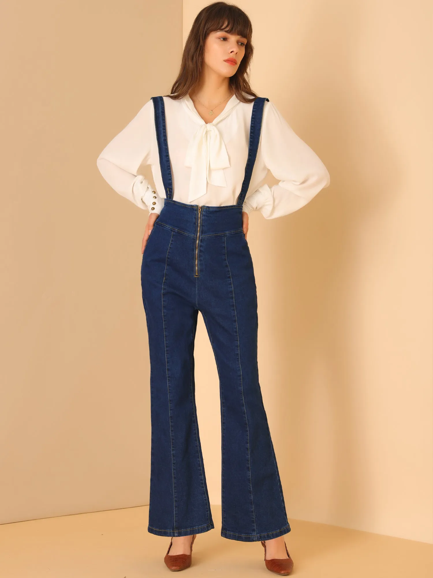 Bell Bottoms Overalls Long Vintage Flare Jeans Denim Pants sold by Allegra K product image thumbnail 3