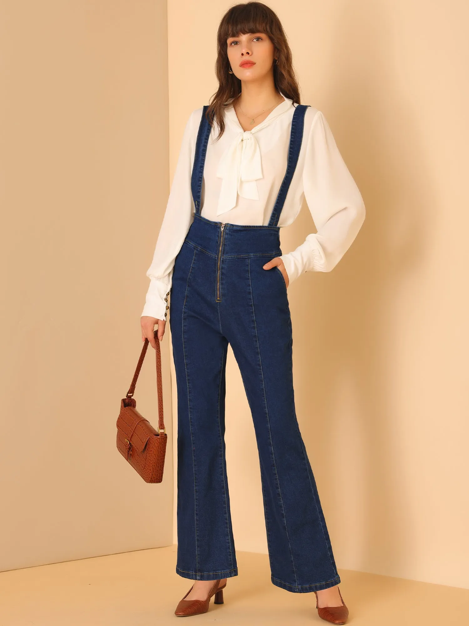 Bell Bottoms Overalls Long Vintage Flare Jeans Denim Pants sold by Allegra K product image thumbnail 2