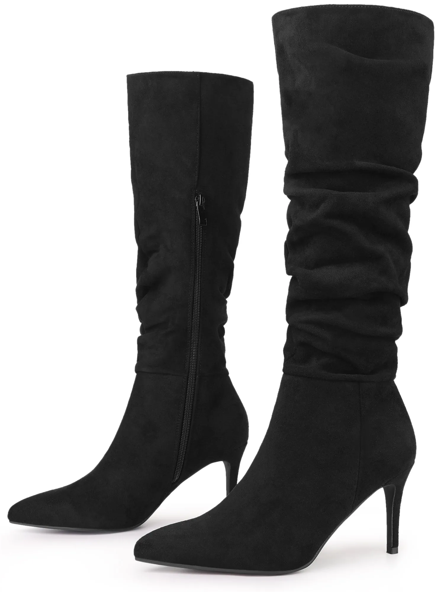 Slouchy Pointed Toe Stiletto Heel Knee Faux Suede High Boots sold by Allegra K product image thumbnail 2