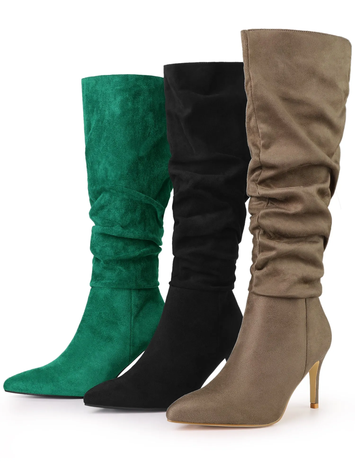 Slouchy Pointed Toe Stiletto Heel Knee Faux Suede High Boots sold by Allegra K product image thumbnail 3