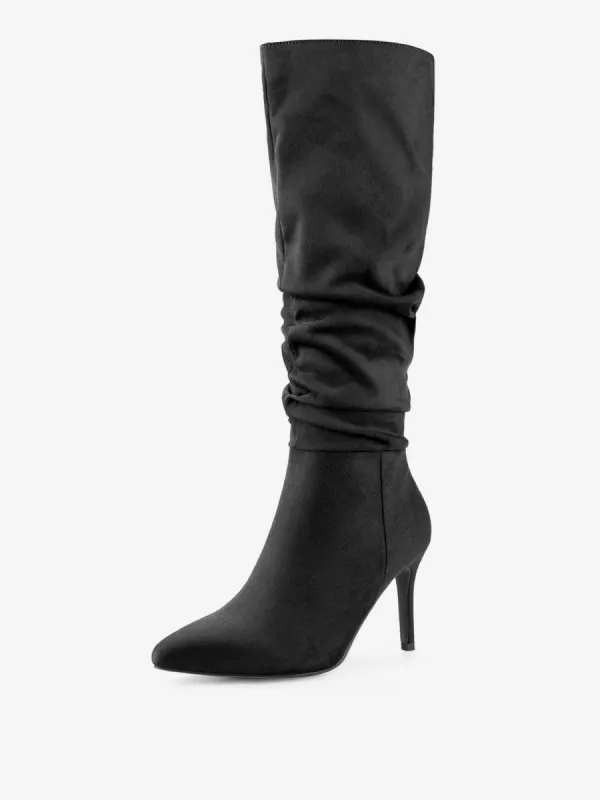 Slouchy Pointed Toe Stiletto Heel Knee Faux Suede High Boots sold by Allegra K