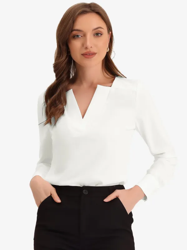 Business Casual Office Long Sleeve V Neck Solid Blouse sold by Allegra K
