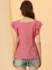 Summer Gingham Tops Square Neck Ruffle Cap Sleeve Blouse sold by Allegra K