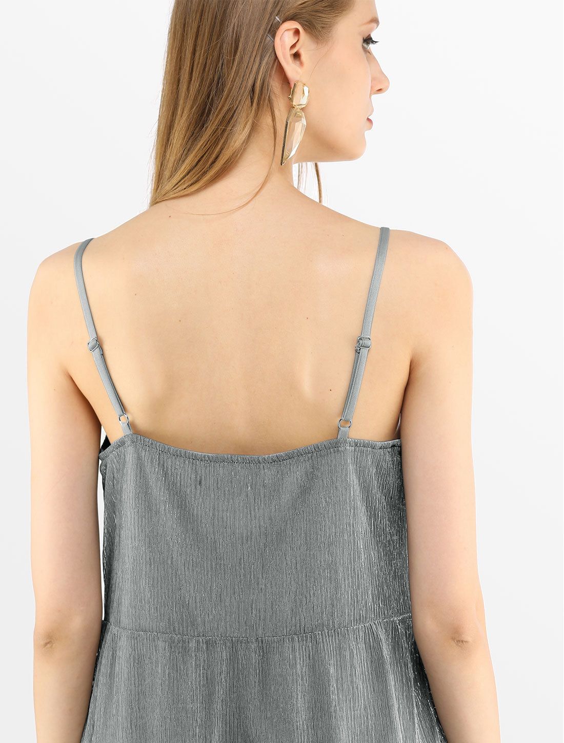 Spaghetti Straps Metallic Party Tiered Loose Short Cami Dresses sold by Allegra K product image thumbnail 3