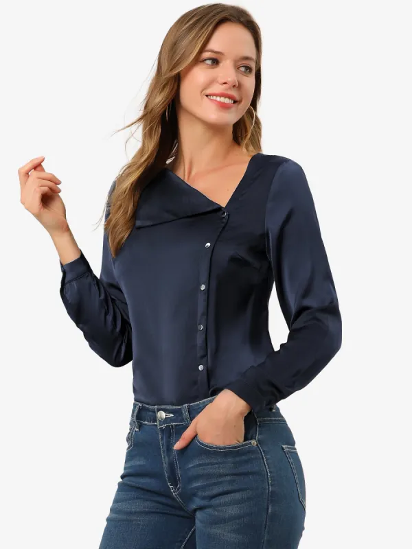 Long Sleeve V Neck Blouse Satin Casual Office Career Work Tops sold by Allegra K