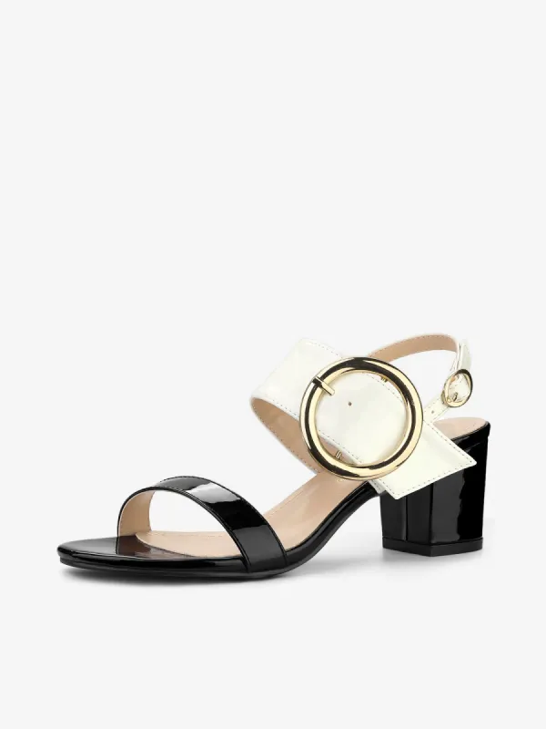 Dual Straps Buckle Decor Slingback Block High Heel Sandals sold by Allegra K