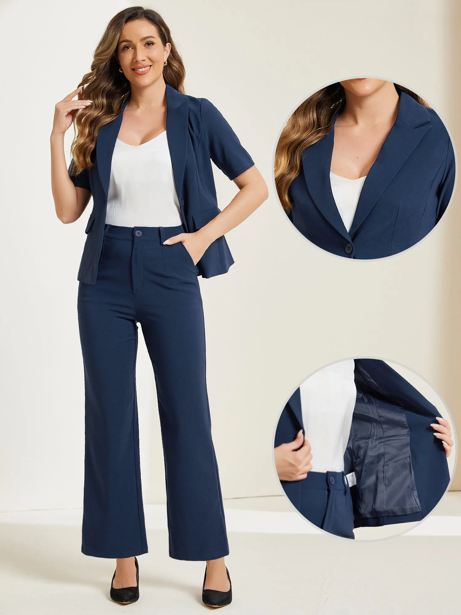 2 Pieces One Button Short Sleeve Blazer Jacket and Suit Pants Office Suit Set sold by Allegra K product image thumbnail 2
