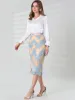 Contrast Color Eyelashes Hem Split Pencil Lace Midi Skirt sold by Allegra K