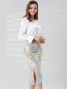 Contrast Color Eyelashes Hem Split Pencil Lace Midi Skirt sold by Allegra K