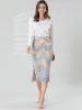 Contrast Color Eyelashes Hem Split Pencil Lace Midi Skirt sold by Allegra K