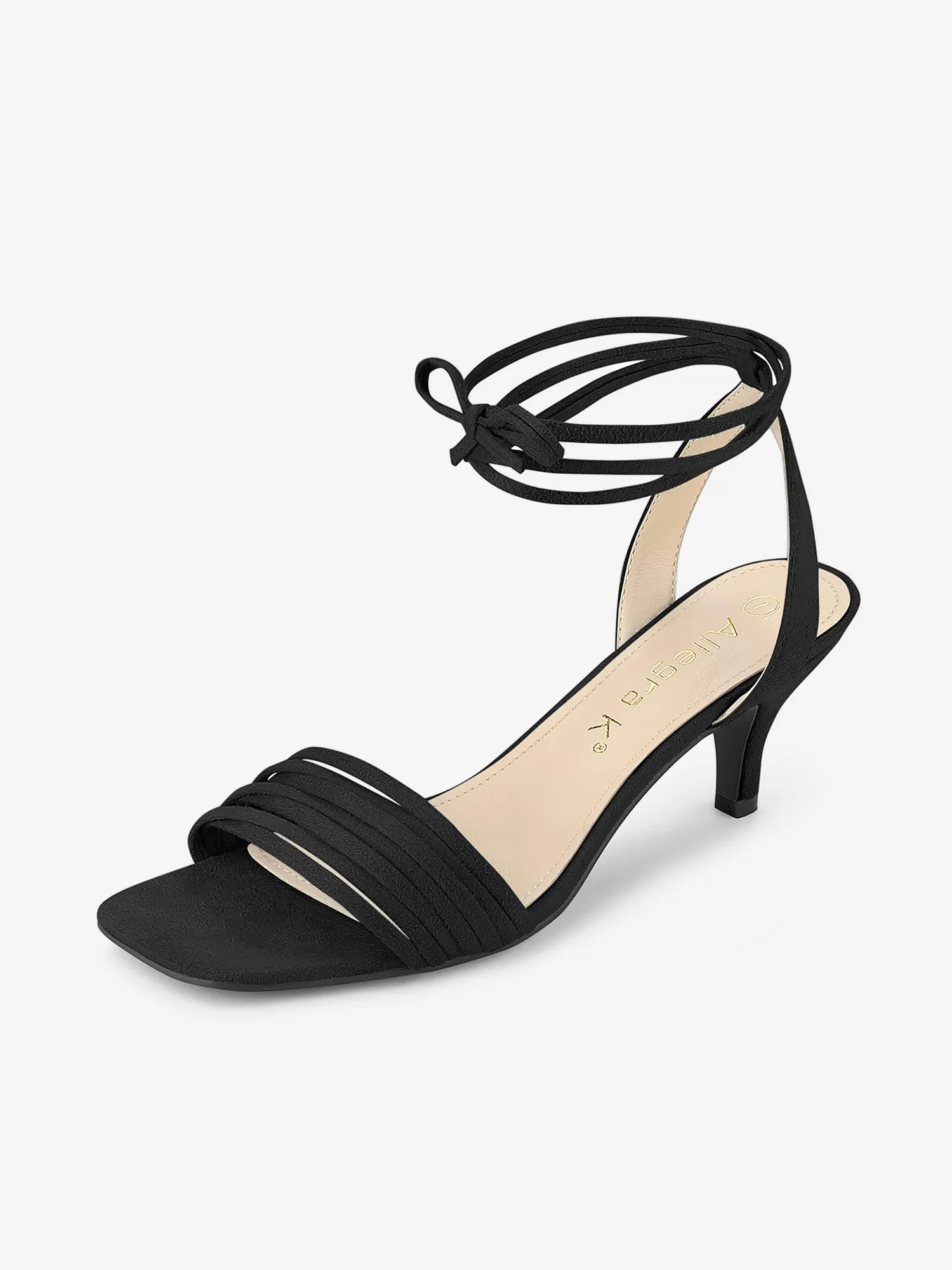 Open Toe Lace Up Suede Kitten Heel Sandals sold by Allegra K