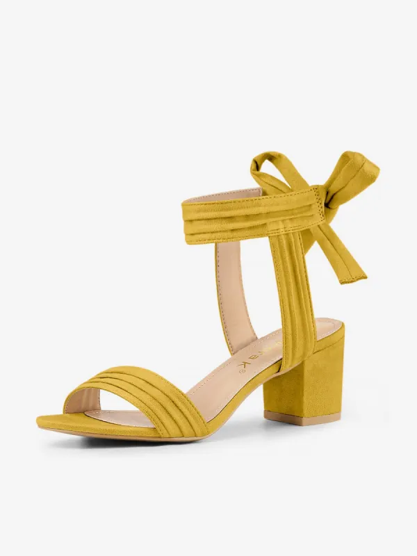 Faux Suede Open Toe Ankle Tie Back Block Heel Sandals sold by Allegra K