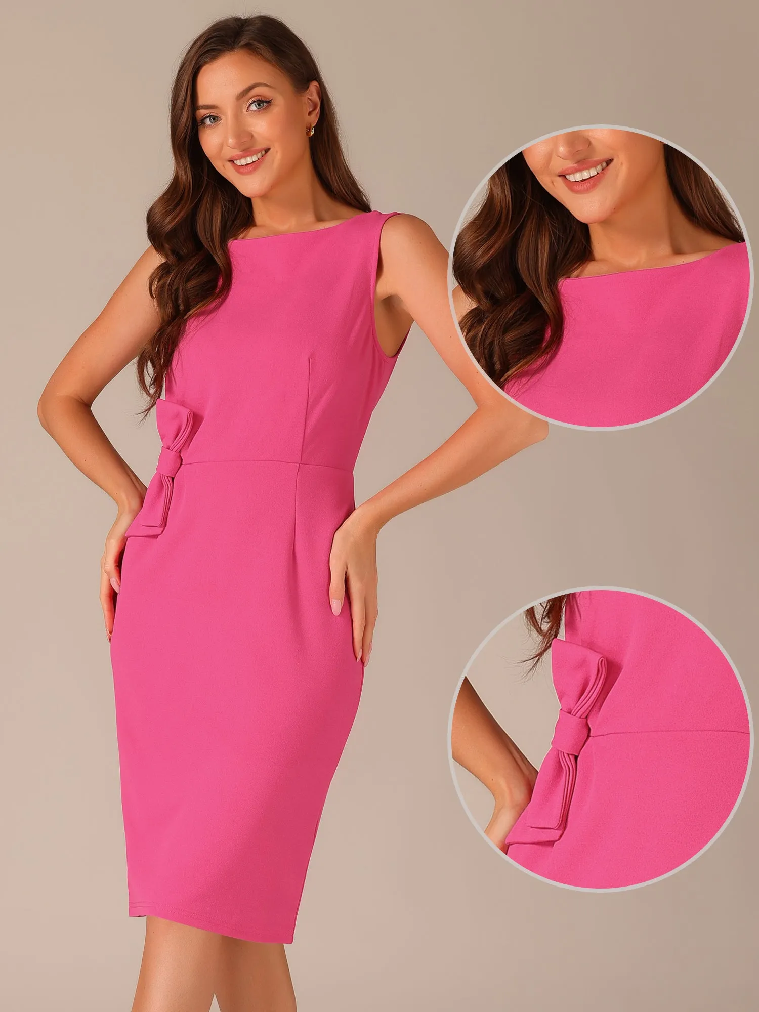 Scoop Neck Sleeveless Bow Midi Sheath Dress sold by Allegra K product image thumbnail 2
