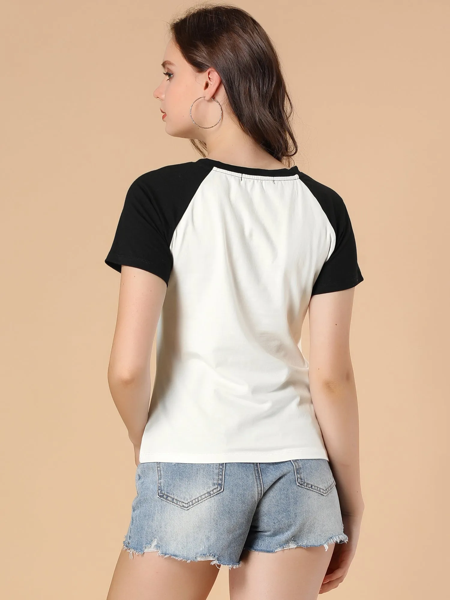 Cotton Contrast Color Raglan Sleeve Cat Graphic T-shirt Tee sold by Allegra K product image thumbnail 4