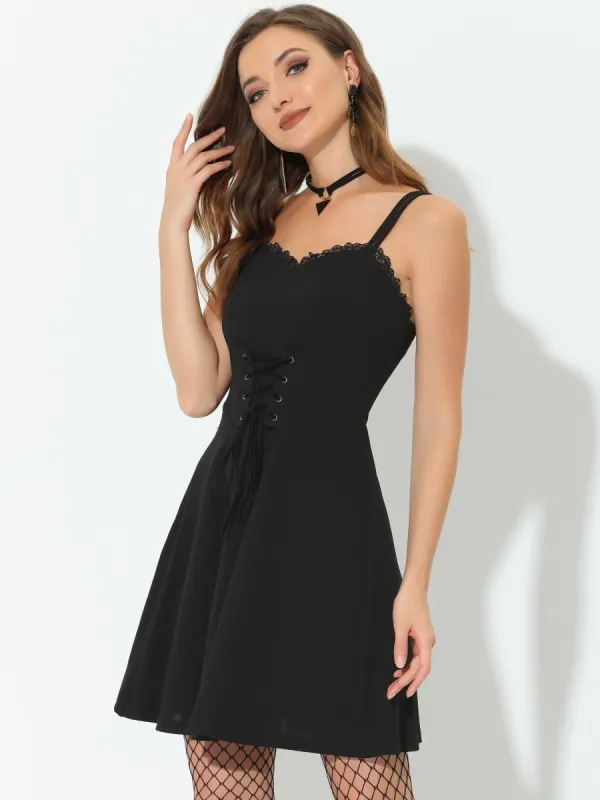 Lace Up Adjustable Spaghetti Strap Sleeveless Cami Dress sold by Allegra K
