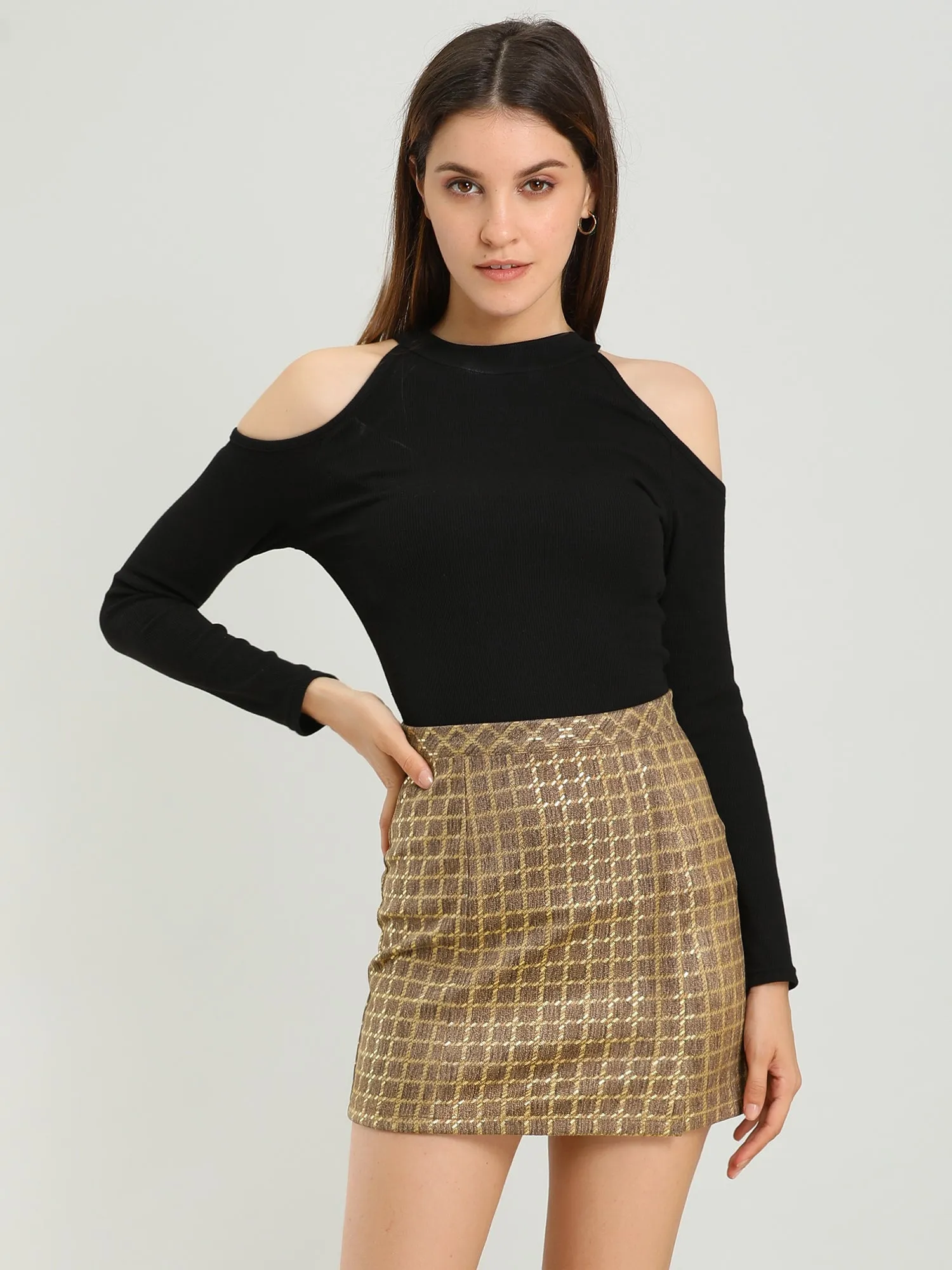 Check Slit Hem Faux Suede Mini Skirt sold by Allegra K product image thumbnail 3
