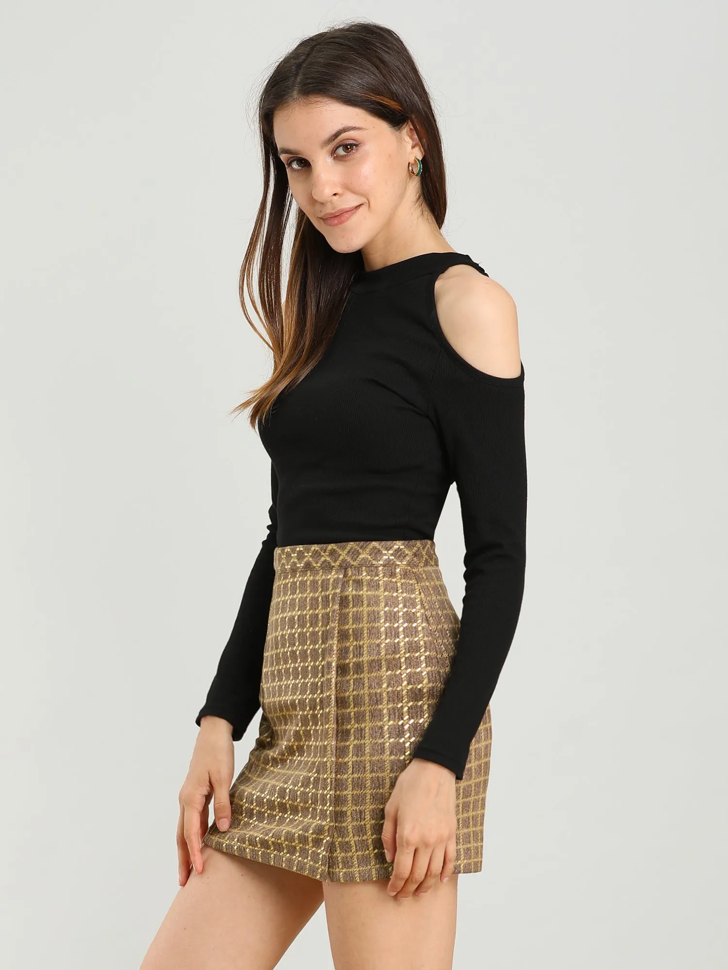 Check Slit Hem Faux Suede Mini Skirt sold by Allegra K product image thumbnail 5